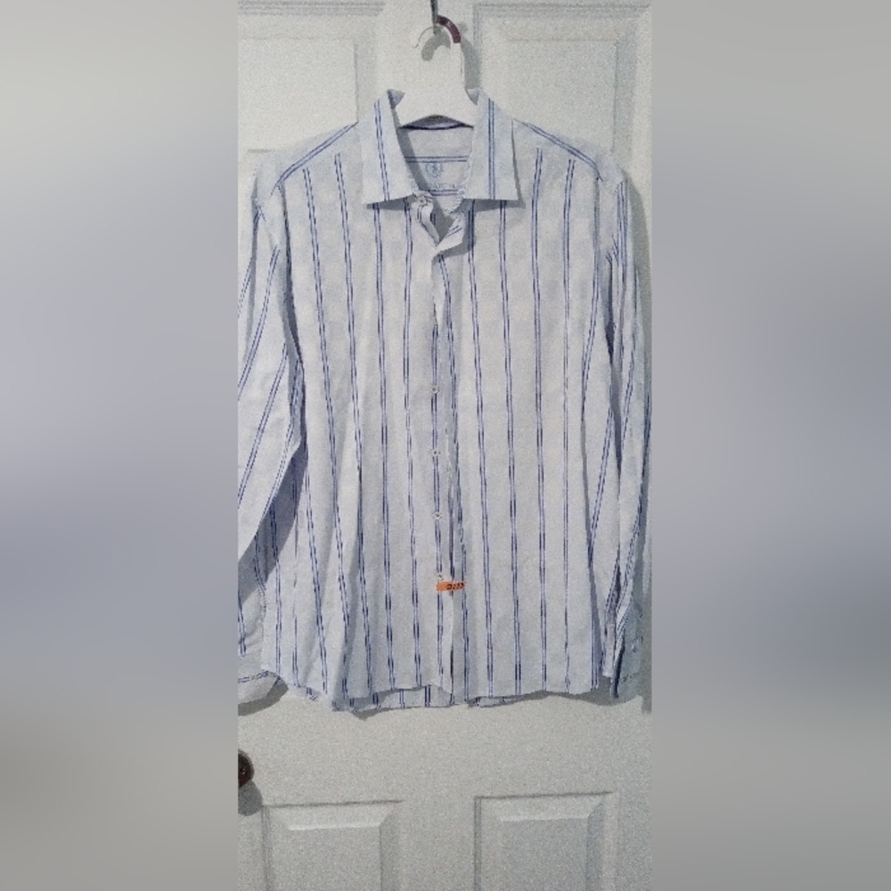 Bugatchi Elegant Blue and White Dress Shirt